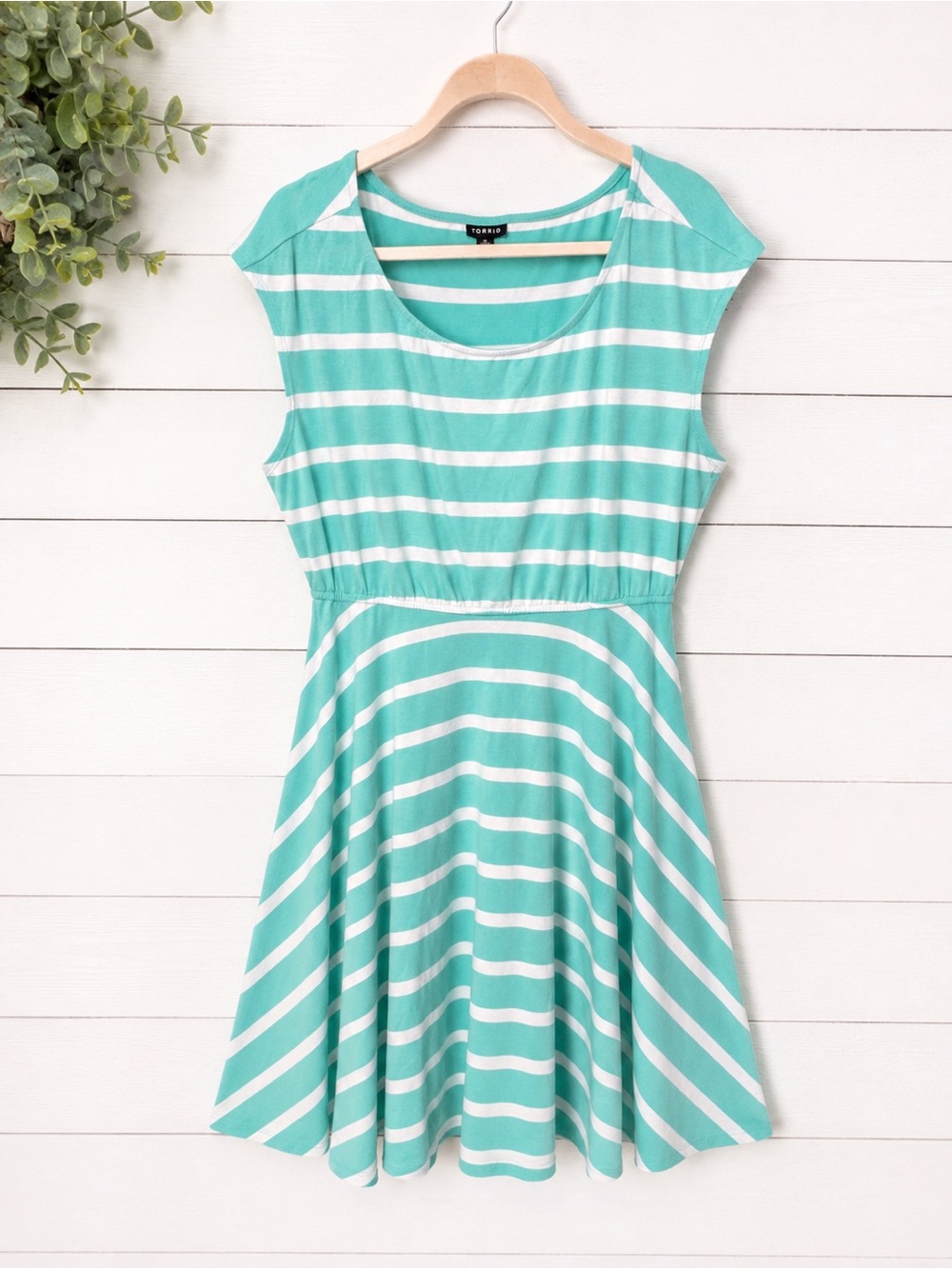 Torrid Size 0 Aqua White Striped Fit & Flare Skater Dress